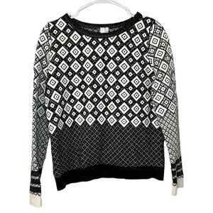 Anthropologie SI IAE Geometric Black White High Quality Faux Leather Sweater